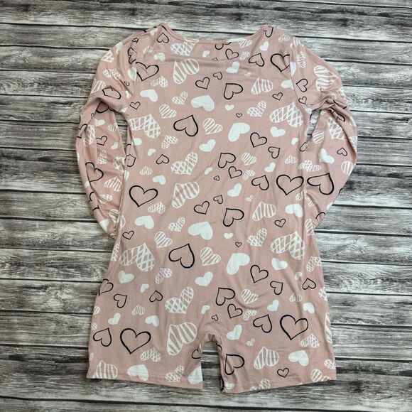 shosho Women's Loungewear Romper Pink White Black Hearts L LG Large Booty Shorts - Picture 2 of 10
